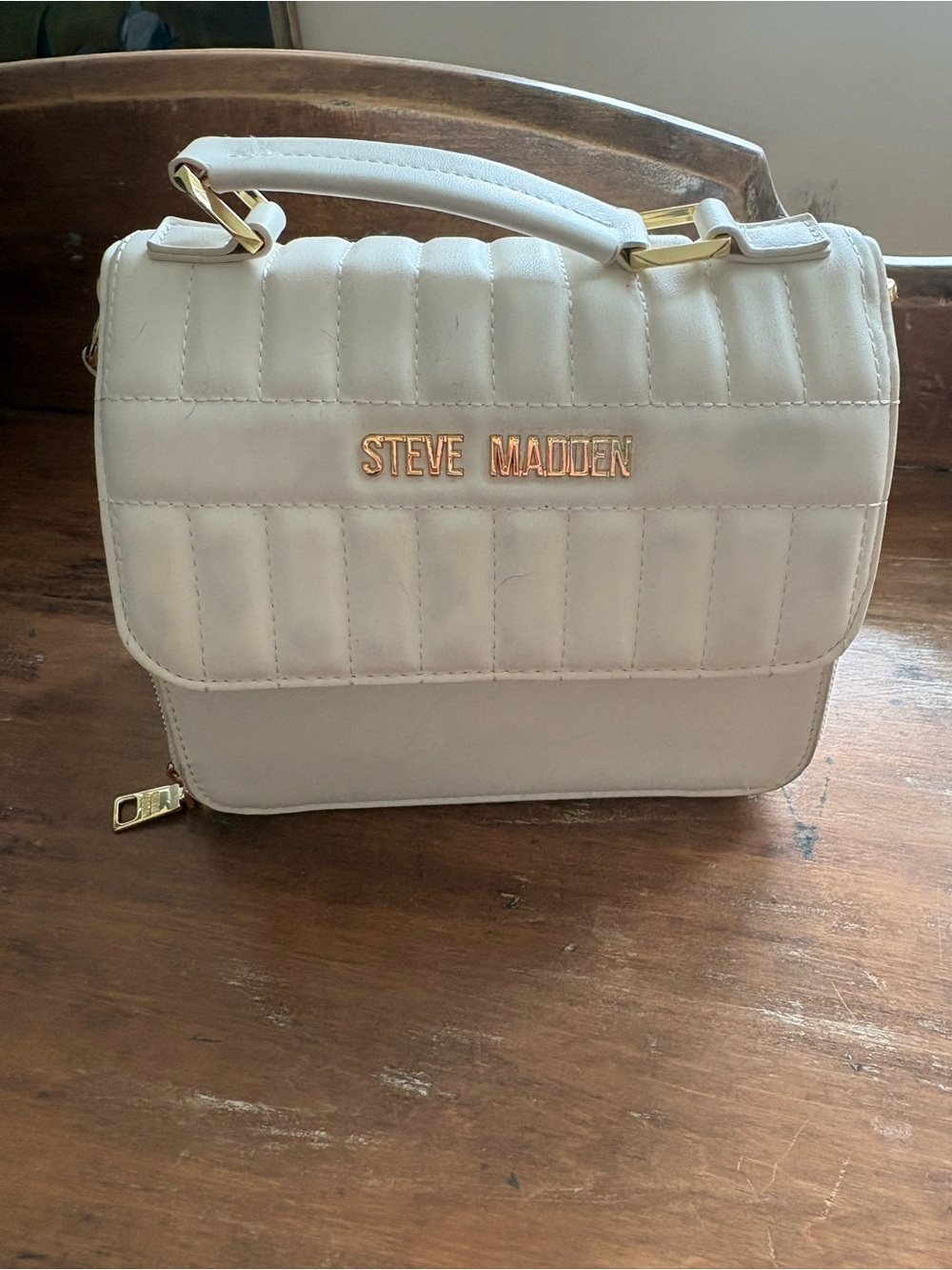 Steve Madden White Quilted Crossbody with Gold Hardware